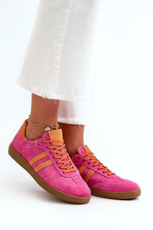 Zazoo N1068 Zamszowe Niskie Sneakersy Damskie Fuksja