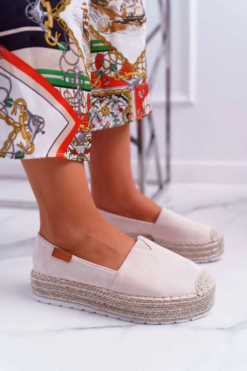 Espadryle Damskie Wsuwane Zamszowe Beżowe Mariako