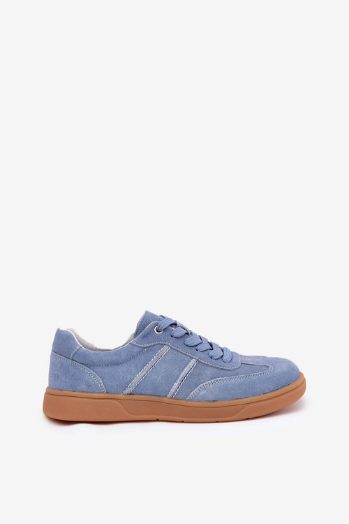 Zamszowe Niskie Sneakersy Damskie Niebieskie Paliana