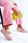 Damskie Skórzane Tenisówki Slip-On Z Ozdobą Beżowe Mirana