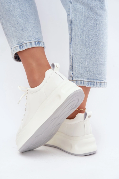 Skórzane Sneakersy Damskie Na Platformie GOE SS2N4021 Białe