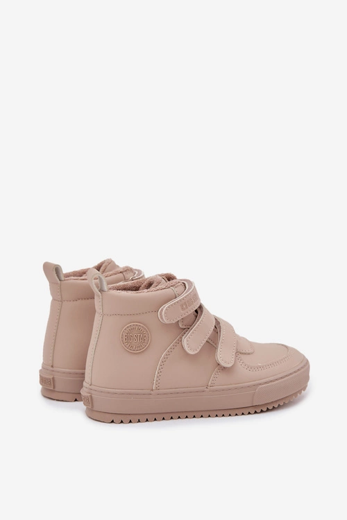 Ocieplane Botki Sneakersy Dziecięce Na Rzepy Big Star SS374072 Beżowe