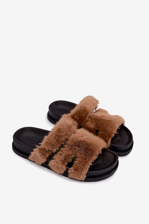 Kapcie Klapki Z Futerkiem Camel Nalisette