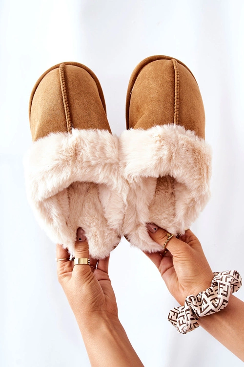 Damskie Papcie Klapki z Futerkiem Camel Pinky
