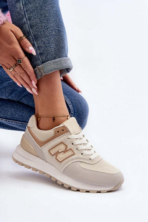 Buty Sportowe Sneakersy Damskie Beżowe Alettesa