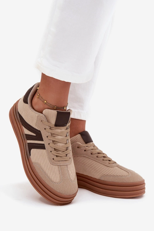 Sztruksowe Sneakersy Damskie Na Platformie Beżowe Corynelle