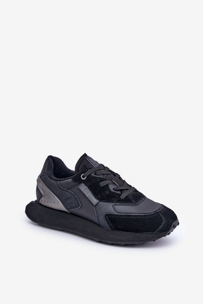 Skórzane Sneakersy Męskie Big Star OO174297 Hi-Poly System Czarne 