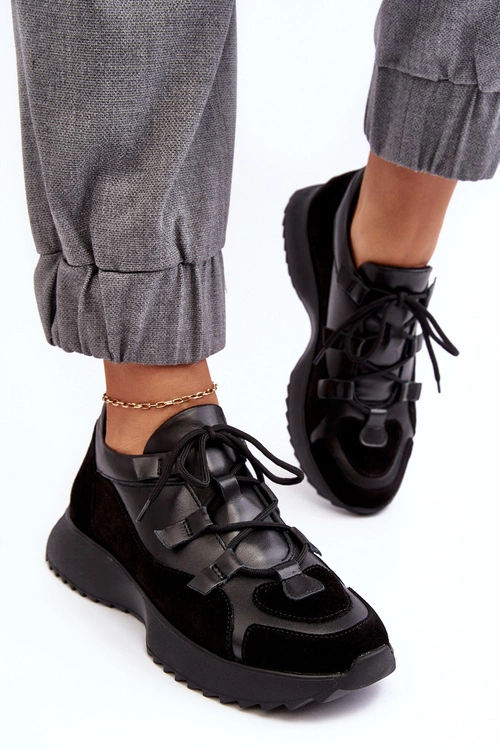 Skórzane Buty Sportowe Damskie M01/2 Zazoo Czarne
