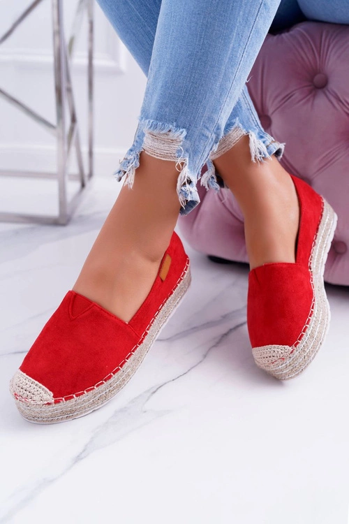 Czerwone Wsuwane Zamszowe Espadryle Mariako