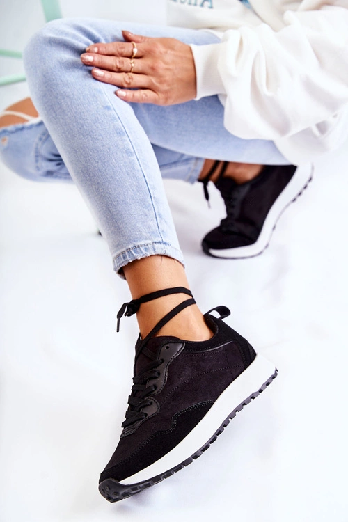 Damskie Zamszowe Buty Sportowe Czarne Nayla