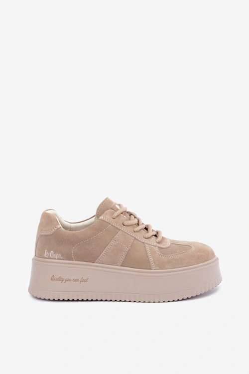 Skórzane Zamszowe Sneakersy Damskie Na Platformie Lee Cooper LCJ-26-01-4643 Beżowe