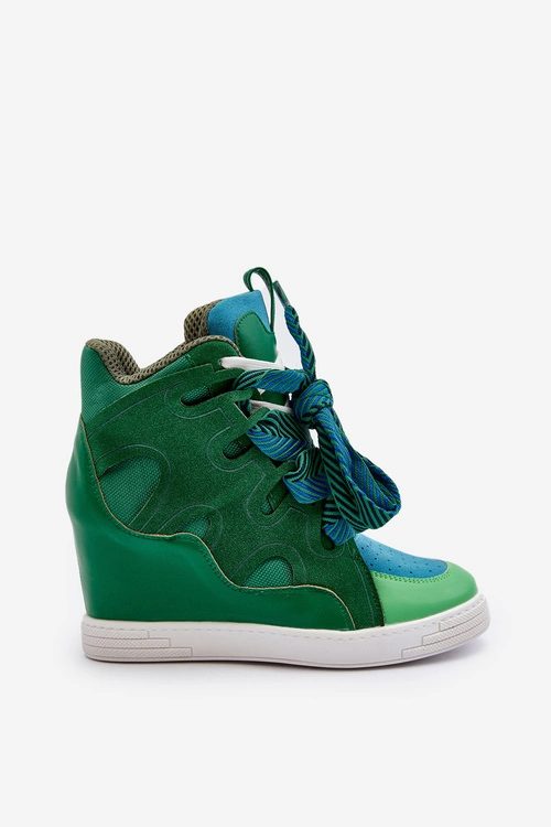 Damskie Sneakersy Na Koturnie Zielone Leoppa