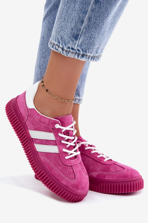 Skórzane Zamszowe Sneakersy Damskie Na Platformie Fuksja Artelle