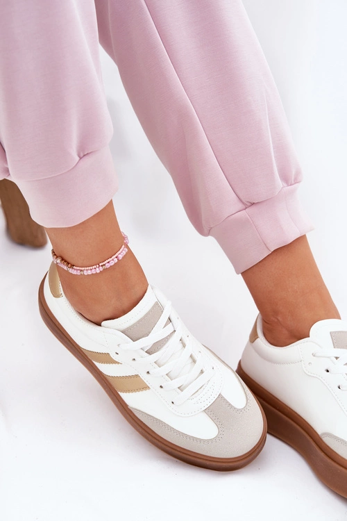 Sneakersy Damskie Na Platformie Z Eko Skóry Biało-Złote Elaraven