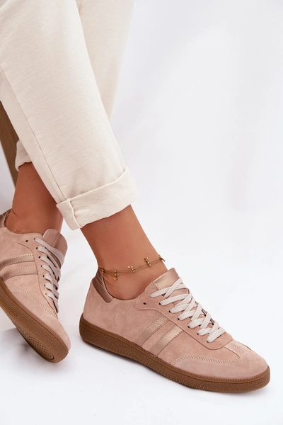 Zazoo N1068 Zamszowe Niskie Sneakersy Damskie Brudny Róż