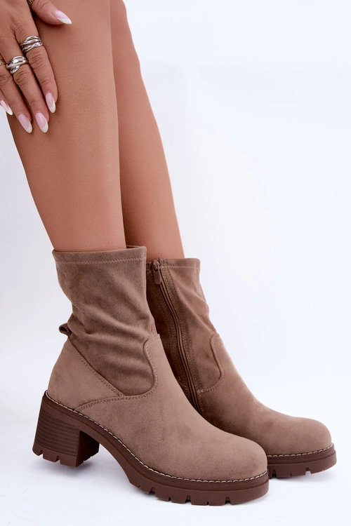 Botki Damskie Na Klocku Beżowe Meldrenelle