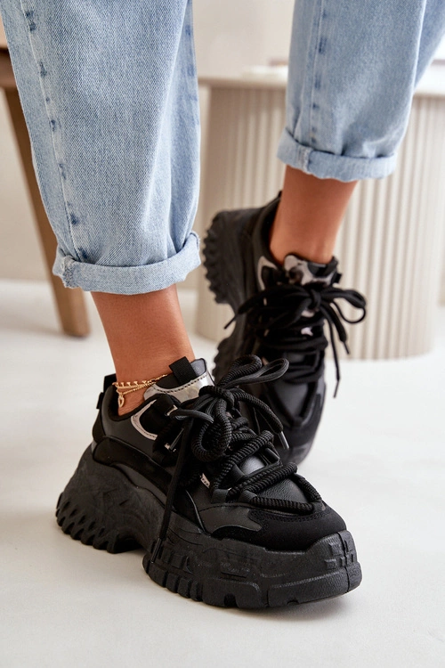 Sneakersy Damskie Na Masywnej Podeszwie Czarne Nevela
