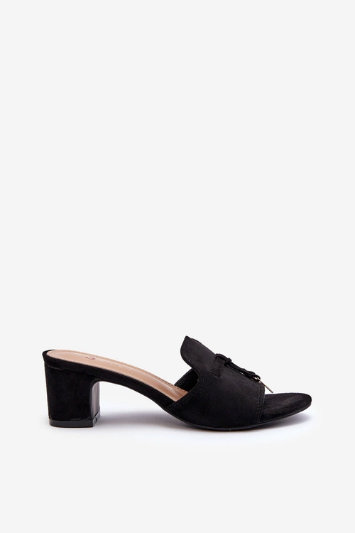 Klapki Damskie Z Eko Zamszu Na Obcasie Czarne Jemenna