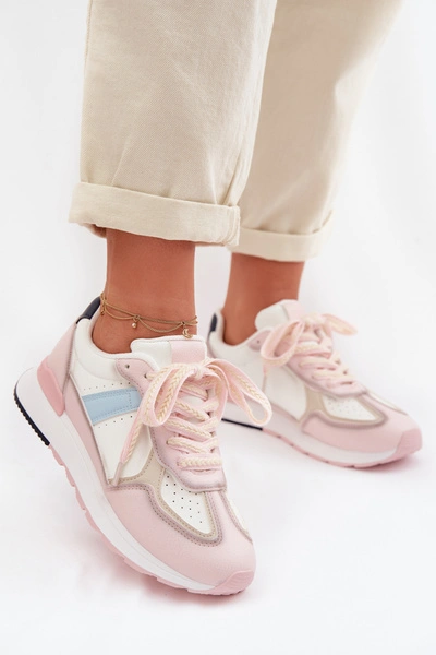 Sneakersy Damskie Z Eko Skóry Różowe Kelira