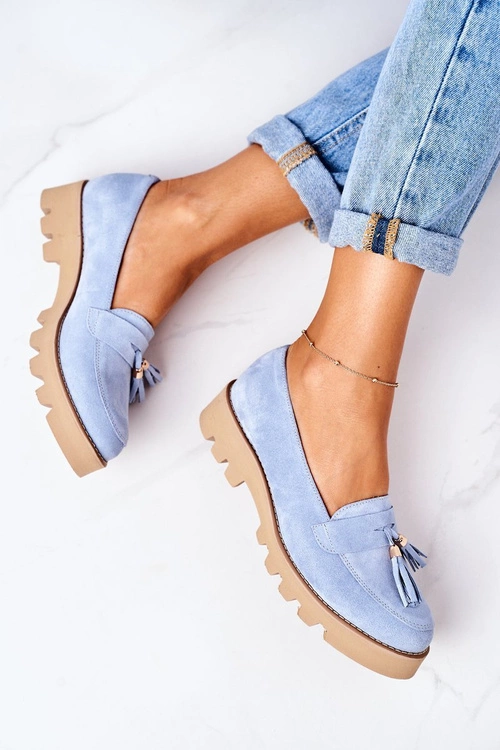 Zamszowe Mokasyny Lewski Shoes 3053 Błękitne