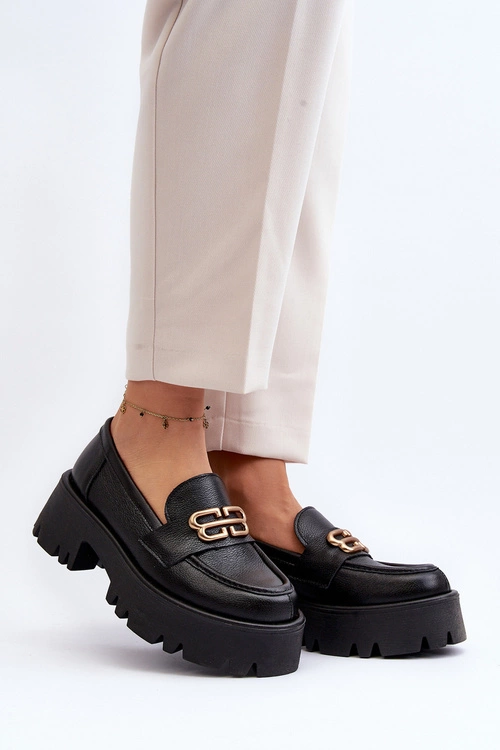 Zazoo 20164 Damskie Loafersy Ze Skóry Naturalnej Czarne