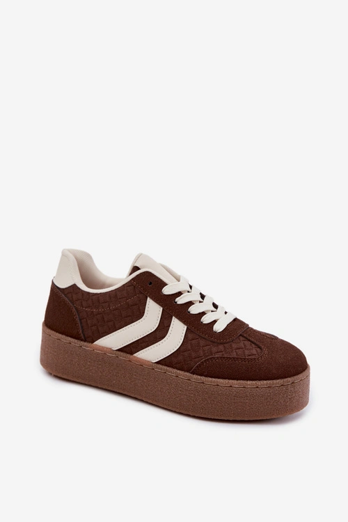 Sneakersy Damskie Na Platformie Z Paskami Czekoladowe Kaya
