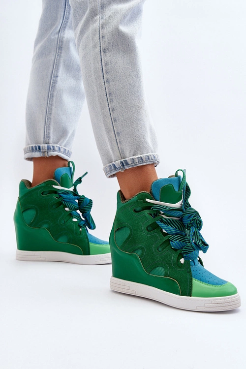 Damskie Sneakersy Na Koturnie Zielone Leoppa