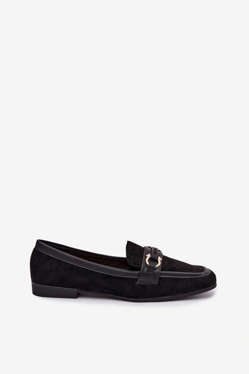 Mokasyny Loafersy Damskie Z Ozdobnym Elementem Czarne Evelora