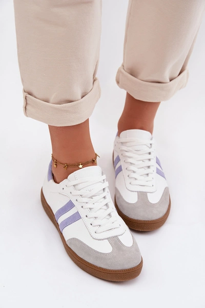 Zazoo N1068 Skórzane Niskie Sneakersy Damskie Biało-Niebieskie