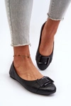 Baleriny Z Paskiem I Ozdobą Eko Skórzane Czarne Cadwenla