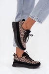 Zamszowe Ocieplane Sneakersy Damskie Na Platformie Vinceza 66836 Panterka Czarne