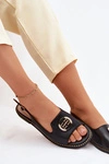 Sandały Damskie Na Płaskim Obcasie Z Ozdobą S.Barski KV61-6037 Czarne