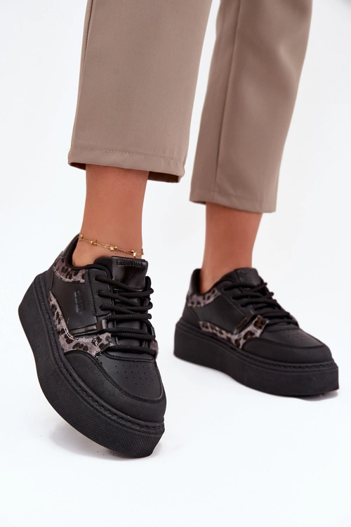 Damskie Sneakersy Na Platformie Big Star SS274358 Panterka Czarne