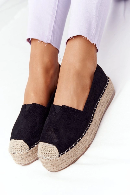 Espadryle Na Słomkowej Platformie Czarne Highway