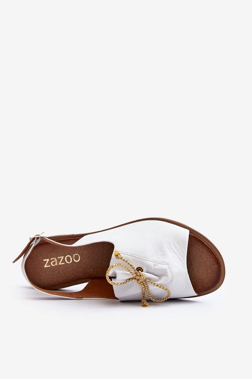 Zazoo 2898 Skórzane Płaskie Sandały Białe
