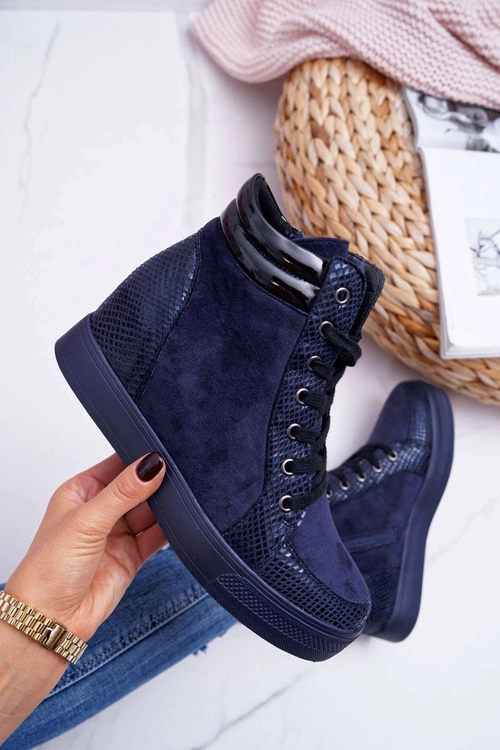 Sneakersy Damskie Ukryty Koturn Granatowe Ferrer