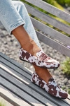 Loafersy Mokasyny Damskie Płaskie W Łaty Brązowo-Białe Roseline