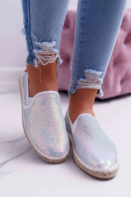 Espadryle Damskie Big Star Opalizujące Cekiny Białe DD274A162