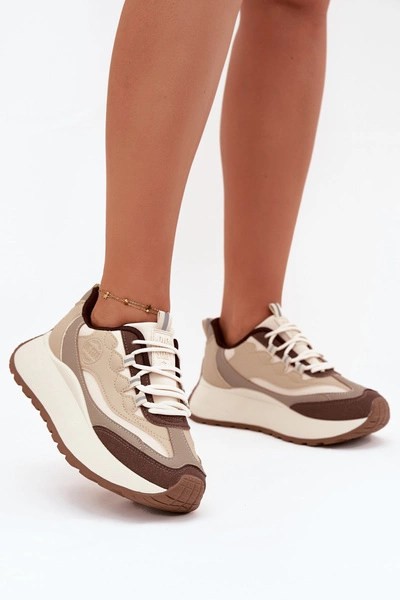 Sneakersy Damskie Na Platformie Big Star SS274002 HI-POLY SYSTEM Beżowe