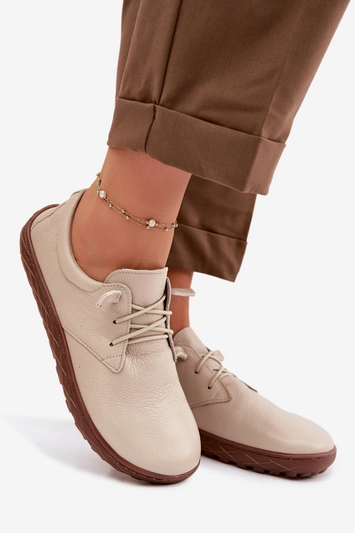 Skórzane Półbuty Barefoot Damskie Zazoo 10189 Beżowe