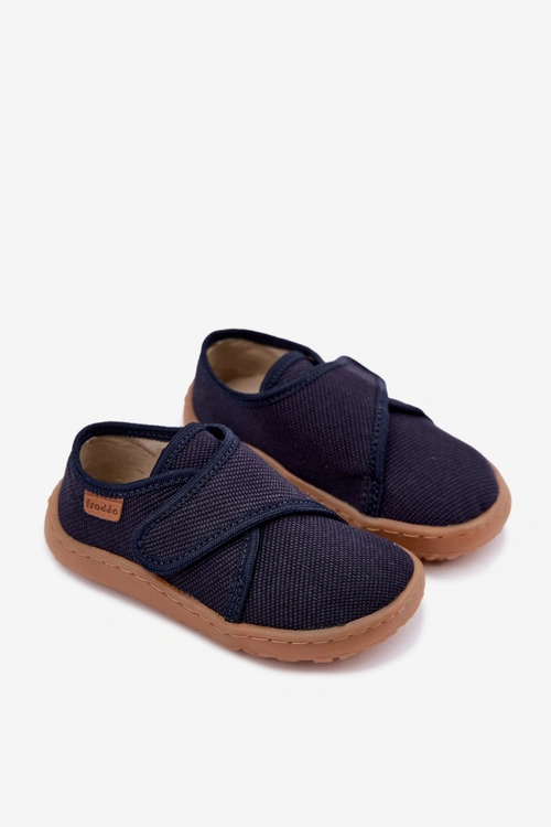 Kapcie Dziecięce Chłopięce Na Rzep Barefoot Froddo G1700438 Granatowe