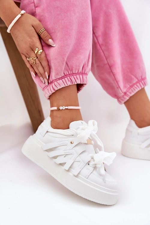 Eko Skórzane Sneakersy Na Platformie Białe Penolle