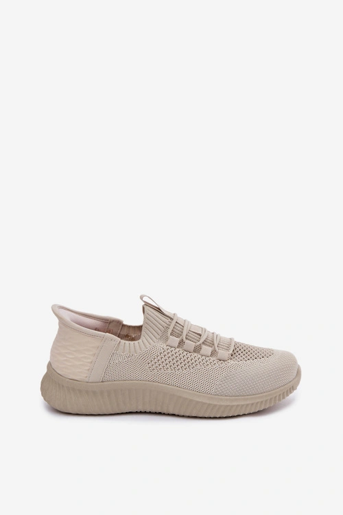 Materiałowe Wsuwane Buty Sportowe Damskie Beżowe Olive