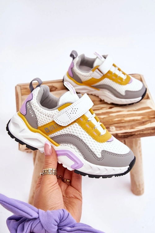 Dziecięce Sportowe Buty Na Rzep Big Star JJ374257 Biało-Żółte