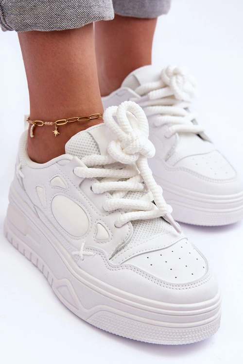 Sneakersy Damskie Na Platformie Białe Finos
