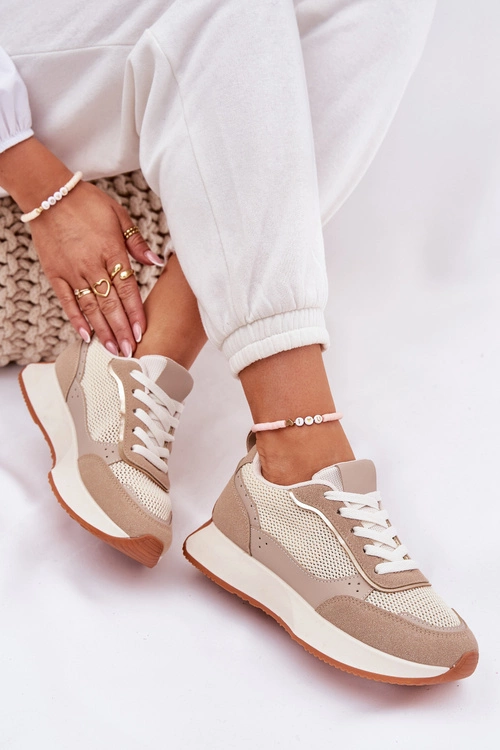 Buty Sportowe Damskie Z Siateczką Na Platformie Khaki Poova