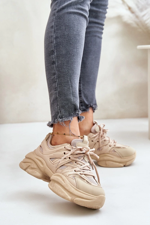 Sneakersy Damskie Na Masywnej Podeszwie Beżowe Amoserna