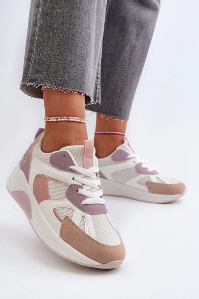 Sneakersy Damskie Na Platformie Fioletowe Lenivia