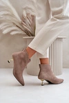 Botki Damskie Na Szpilce Eko Zamszowe Ciemnobeżowe Terlena