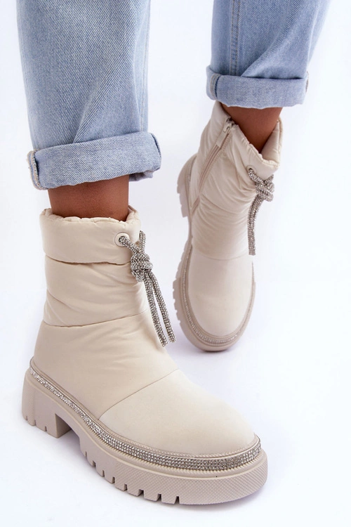 Zdobione Śniegowce Na Płaskim Obcasie Jasnobeżowe Plotia